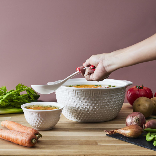 ZESTAW DO SERWOWANIA ceramiczny waza, łyżka, 6 miseczek