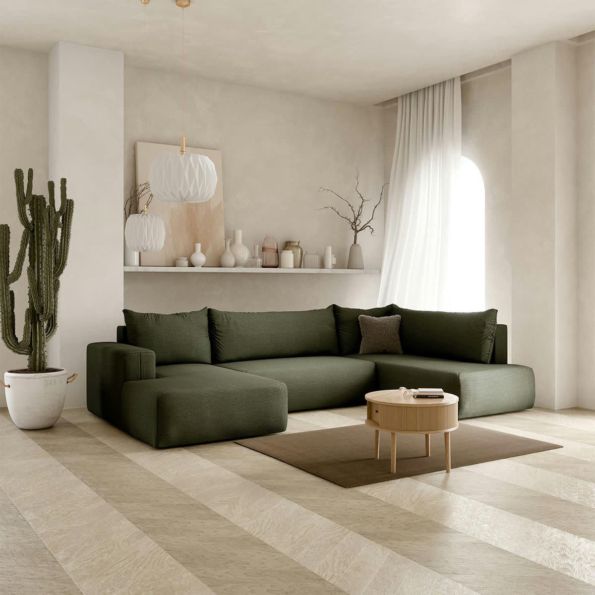 - Canapé panoramique 5 places convertible coffre vert