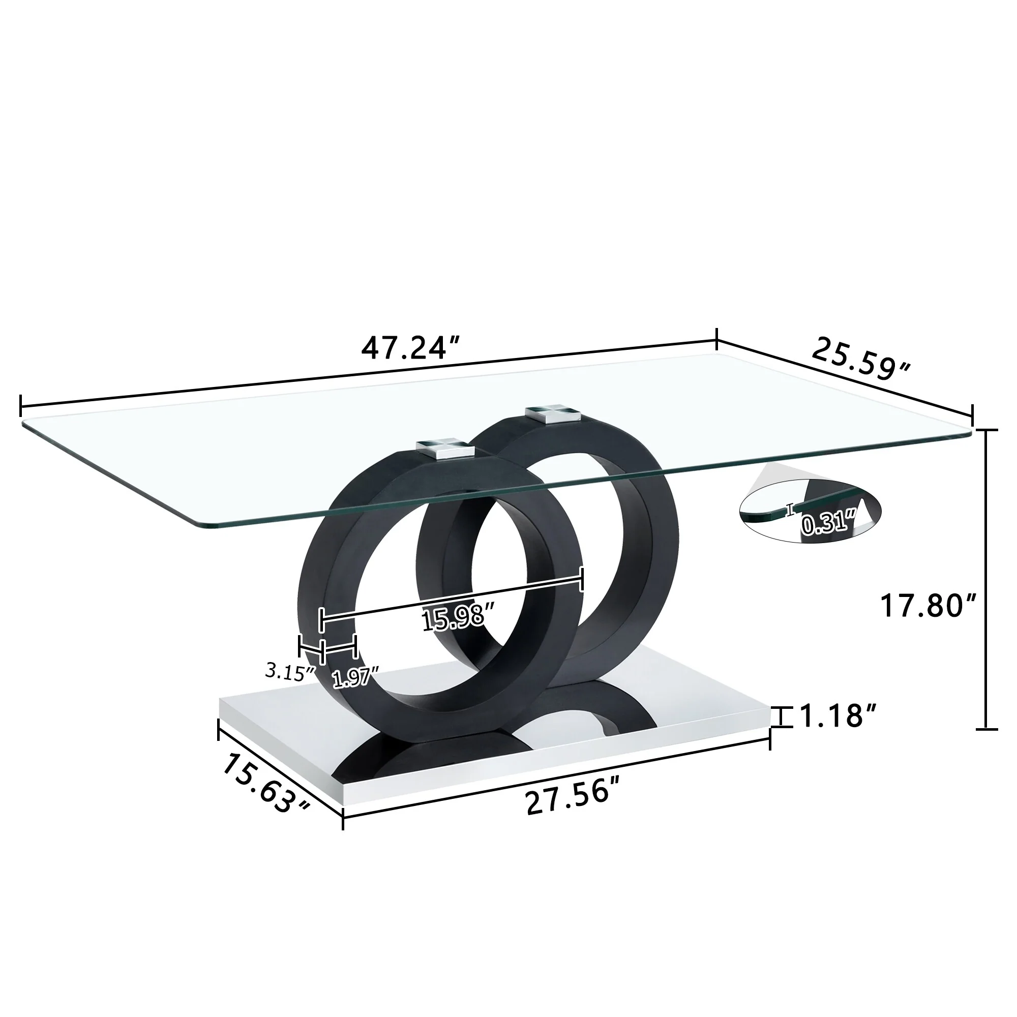Modern Style Glass Top Mdf Coffee Table With Base