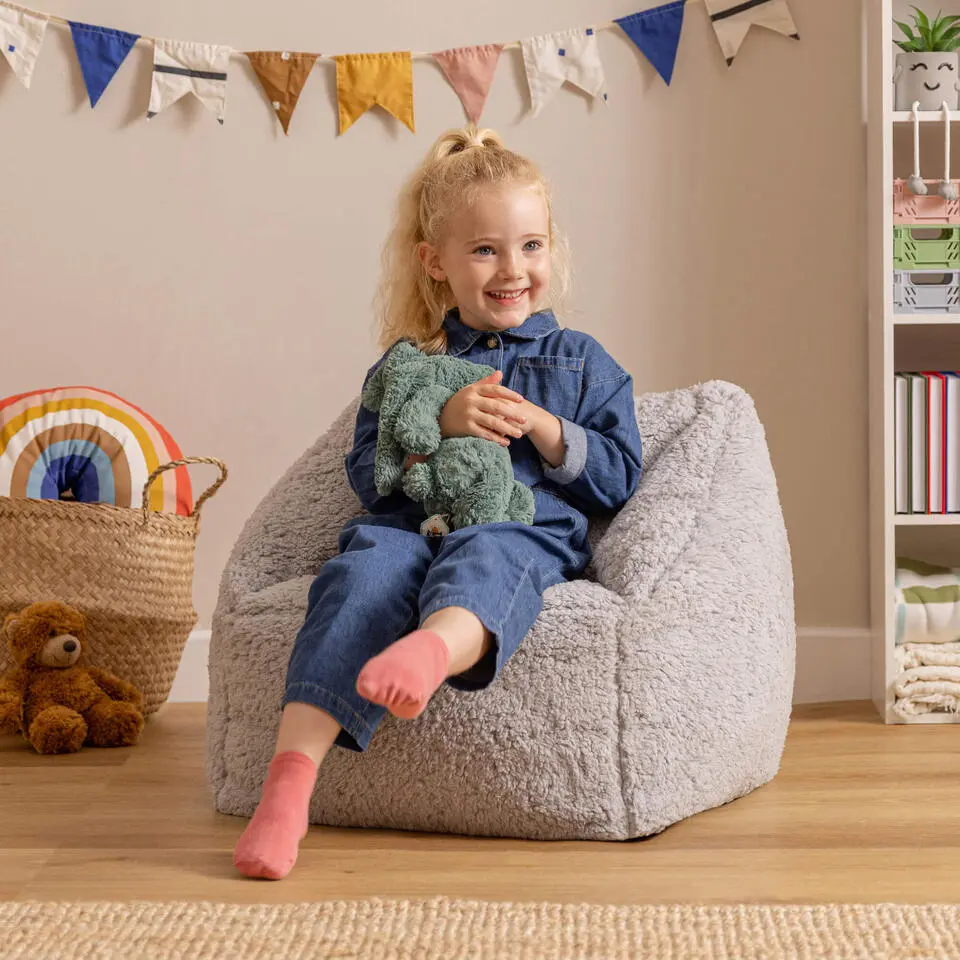 Set van 2 icon Kindersitzakken Teddybeer - Fleece Zitzak - Grijs