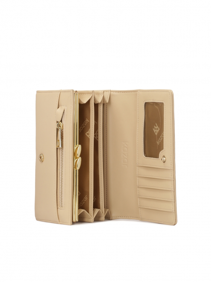 Beige leather wallet with flap