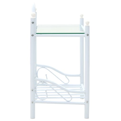 NNEVL Bedside Table Steel and Tempered Glass 45x30.5x60 cm White