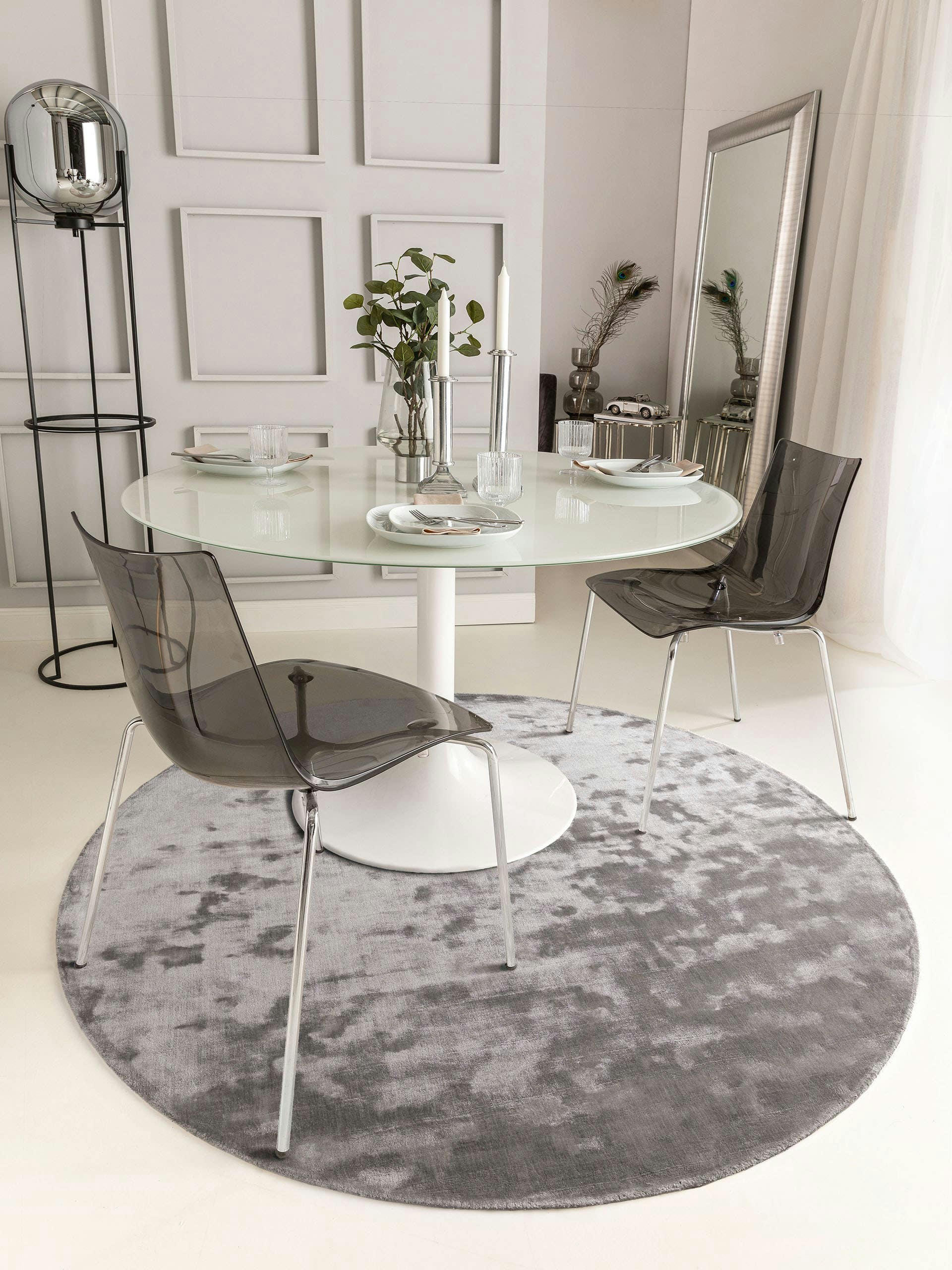 NELA - Tapis en viscose rond gris D 120