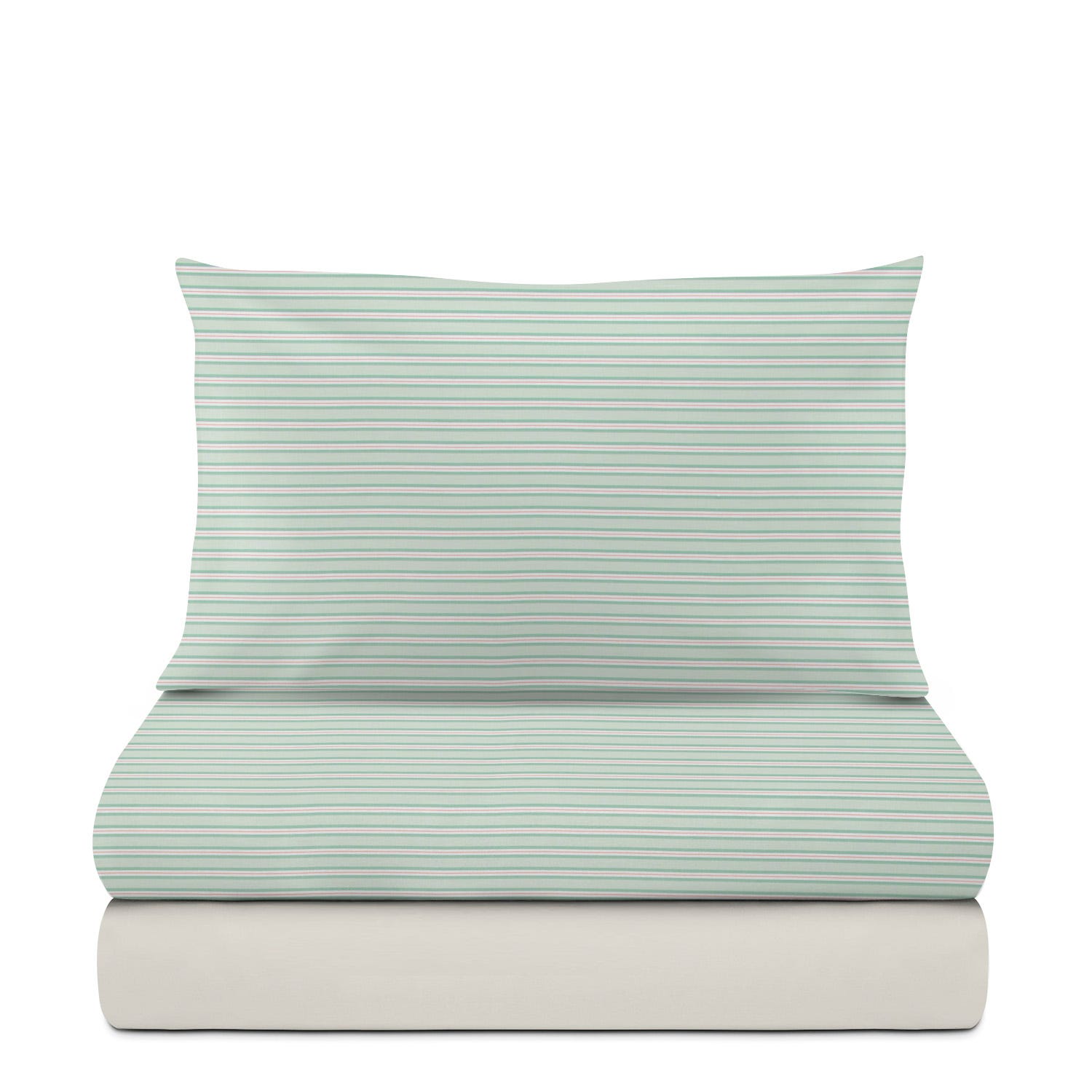 Completo letto 1 piazza e mezza cotone righe verde