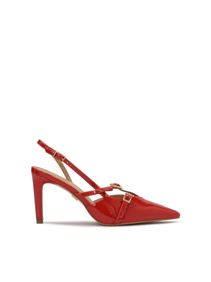 Patent leather red slingback pumps