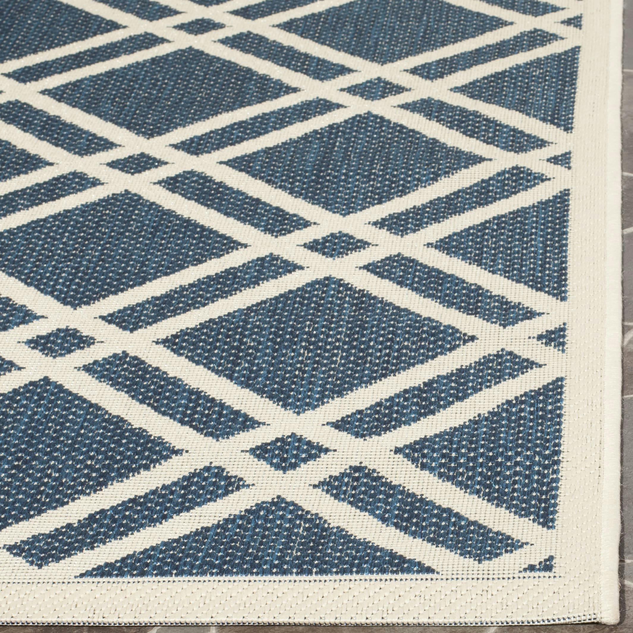 COURTYARD - Tapis interieur & exterieur en bleu marine & beige, 201 x 290 cm