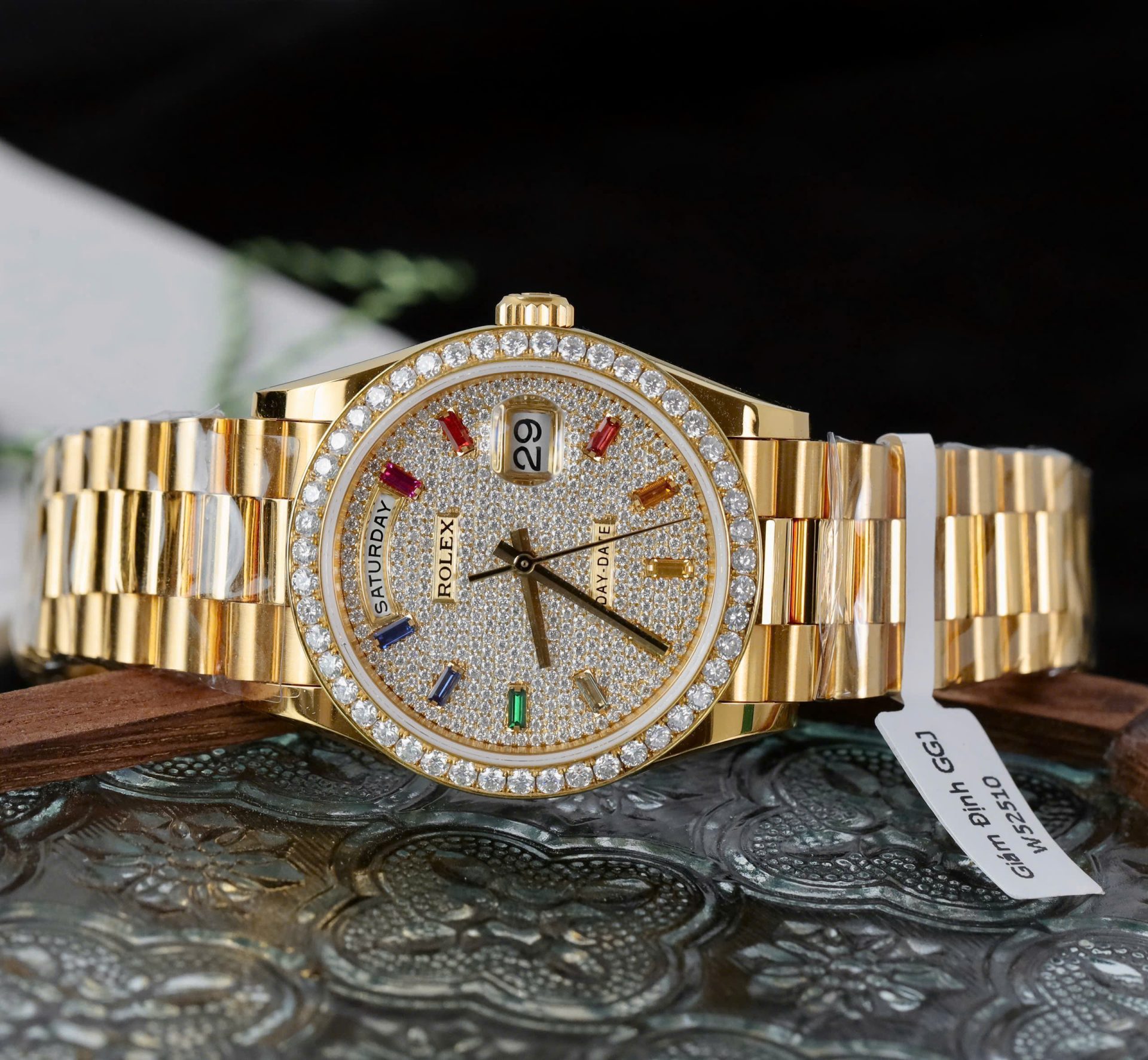 Rolex Day-Date YG Plated Paved-Rainbow Diamond Dial 36mm Super Clone