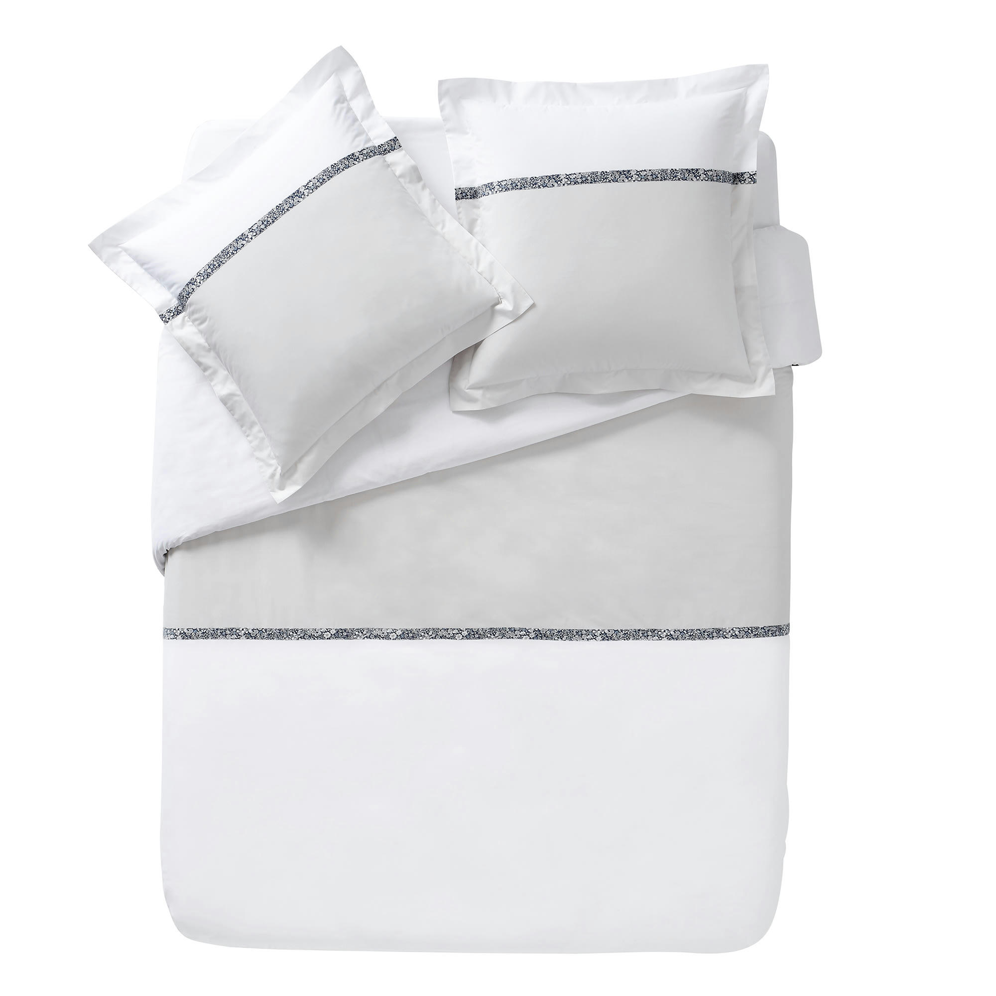 TOI&MOI MILLE FLEURS - Taie d'oreiller bicolore en coton gris 65x65