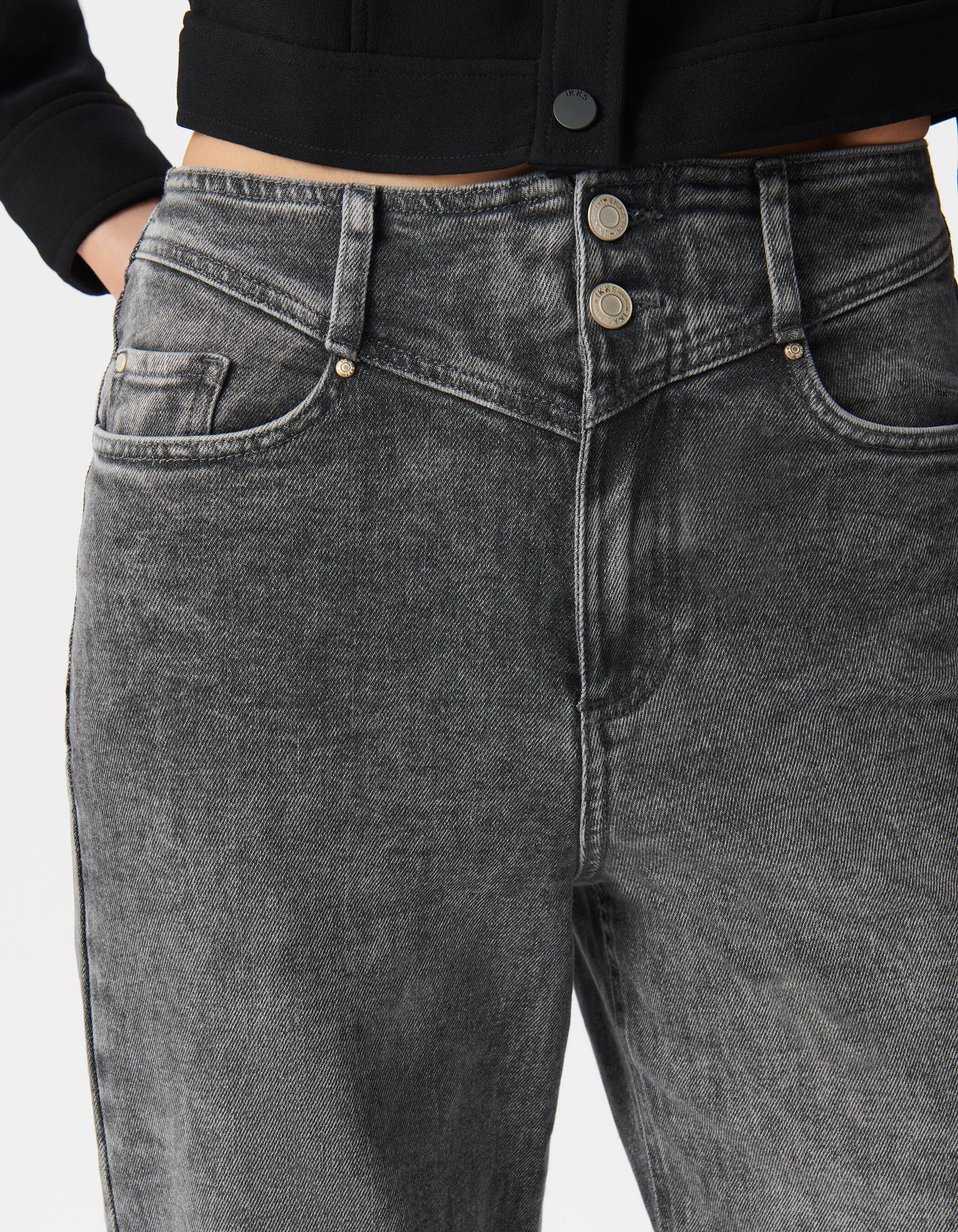 Jean slouchy en coton BCI gris longueur cropped femme