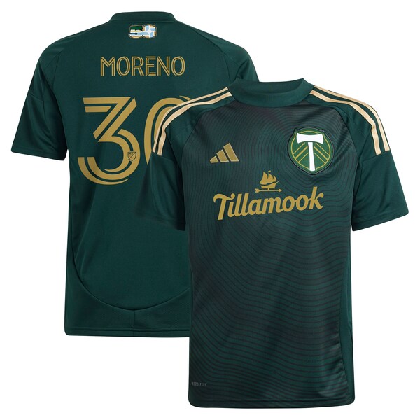 Santiago Moreno Portland Timbers adidas Youth 2025 Forever Green & Gold Replica Player Jersey - Green