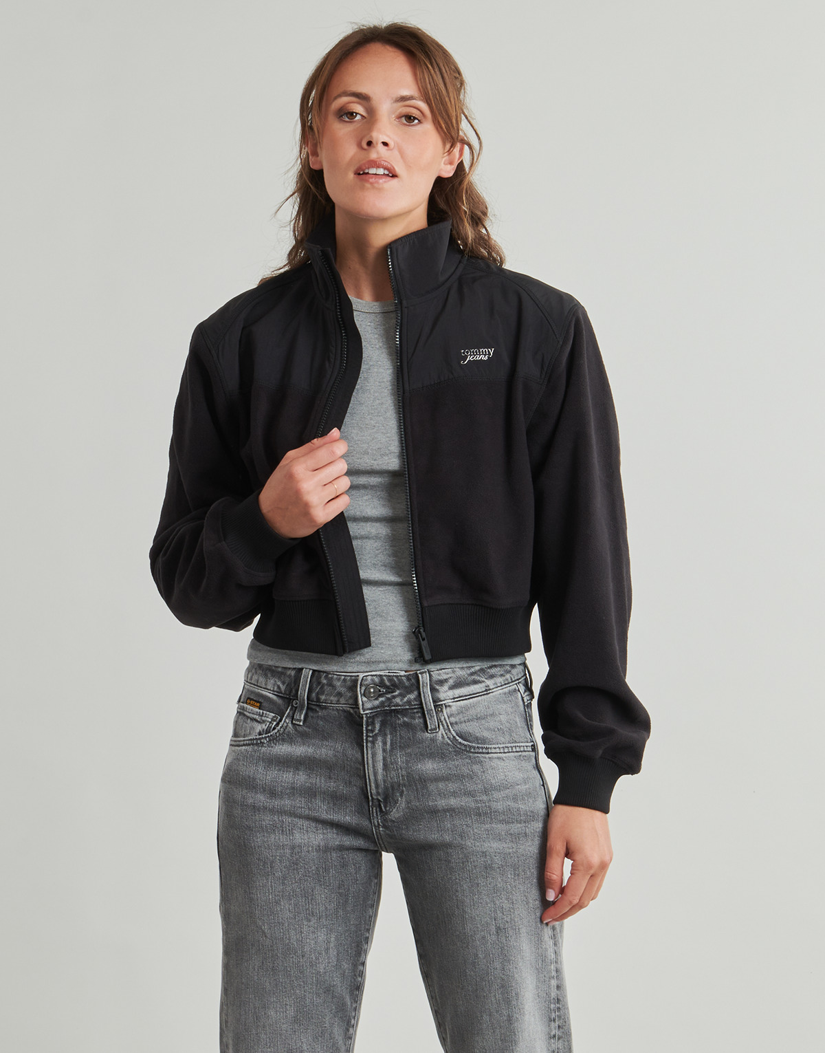 Tommy Jeans - TJW FABRIC MIX FLEECE ZIP THRU - Black