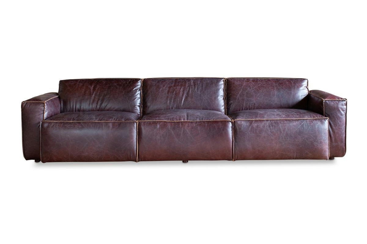 ATSULLIVAN - Canapé 3 places en cuir pleine fleur rouge marsala