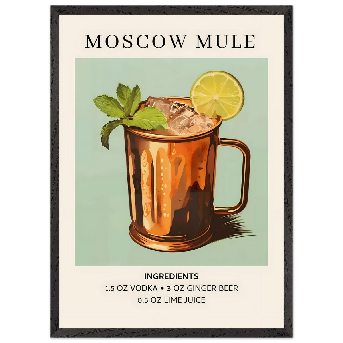 Artfulprints Poster met Lijst Moscow Mule cocktail II - Ingrediënten  - 50x70 cm - Meerkleurig