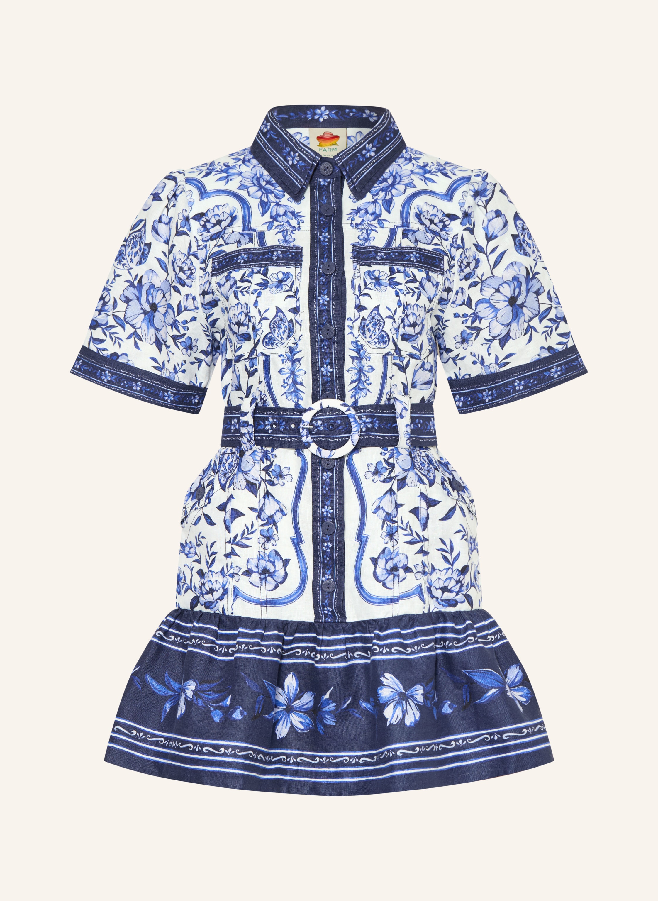 FARM RIO Hemdblusenkleid PORCELAIN GARDEN aus Leinen