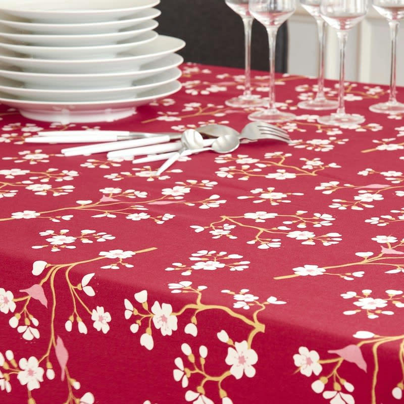 CERISIER - Nappe enduite ovale 160 x 240 cm rouge
