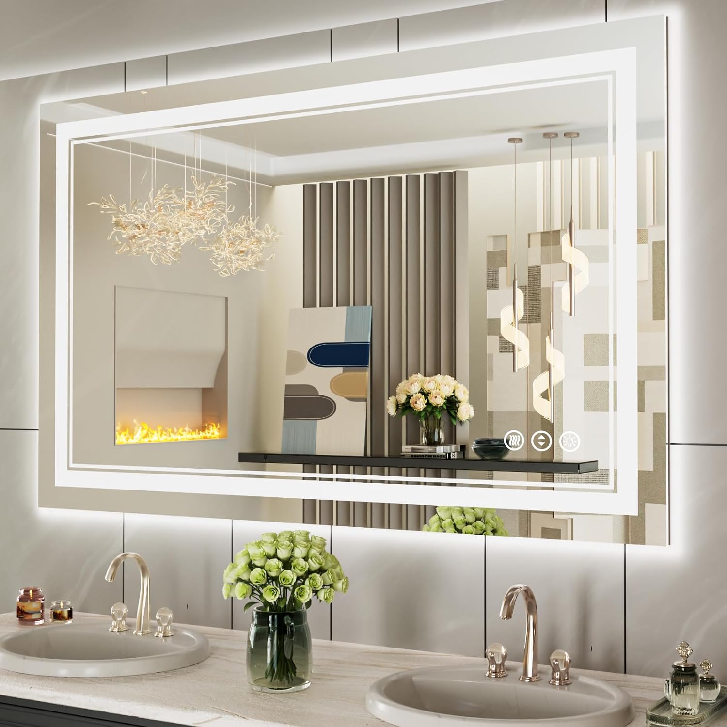 48 x 30 Inch LED Bathroom Mirror with Lights, Front and Backlit Anti-Fog Dimmable Memory Lighted Bathroom Vanity Mirrors for Wall, Shatterproof Led Mirror for Bathroom