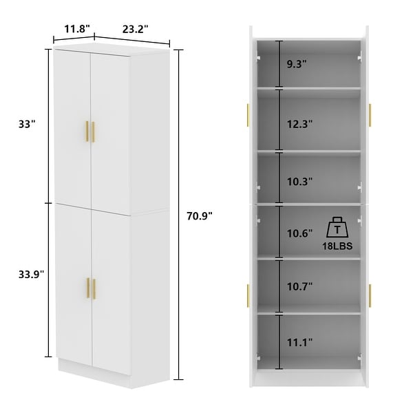 Buffet Tall Storage Cabinet with Doors in White