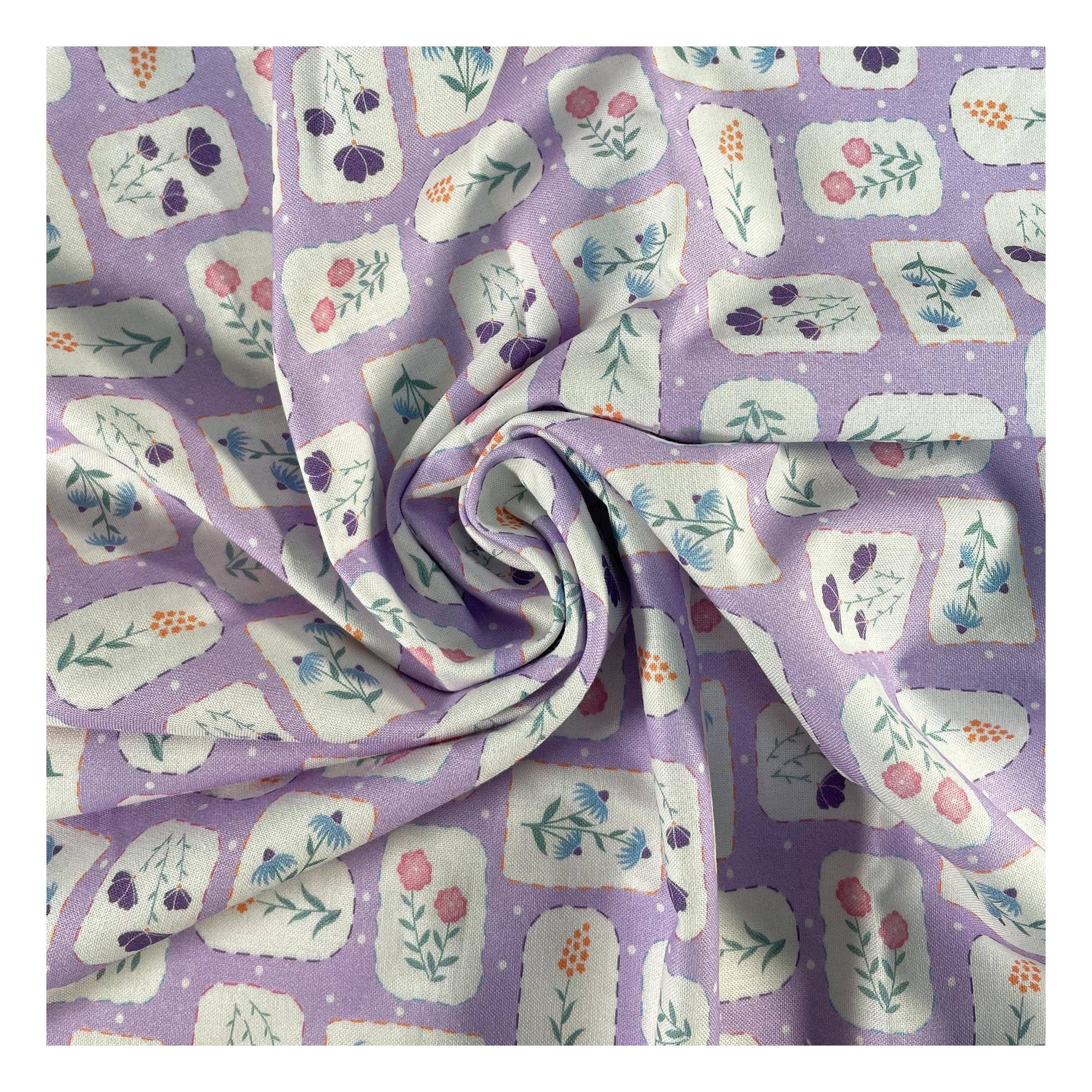 Floral Stamp Cotton Fabric by the Metre