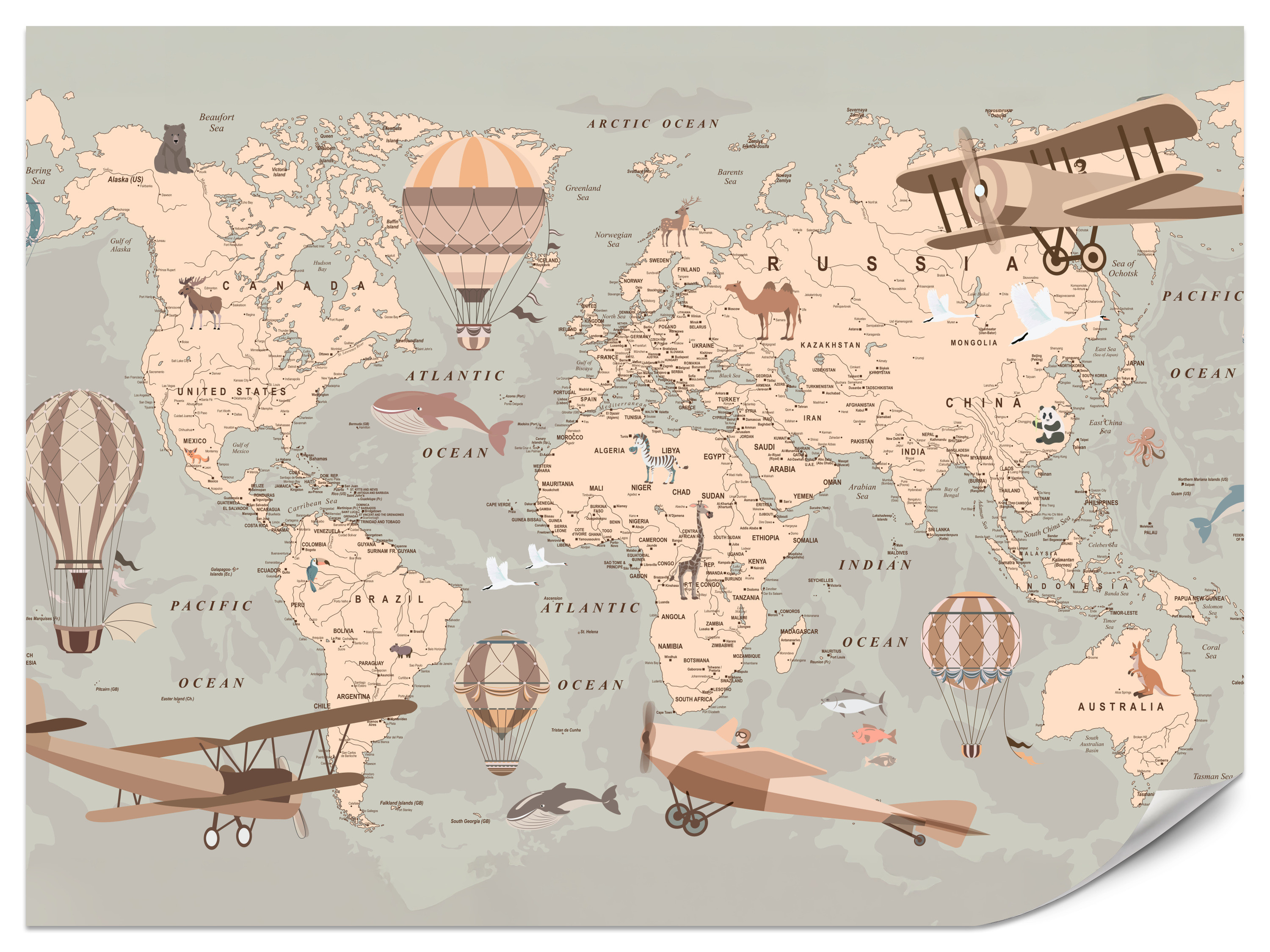 Fototapeta Mapa świata w stylu retro po angielsku 100x70cm