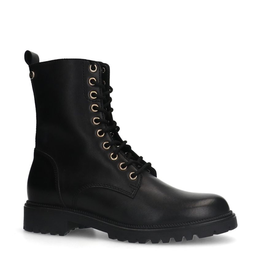 No Stress Zwarte leren veterlaarsjes