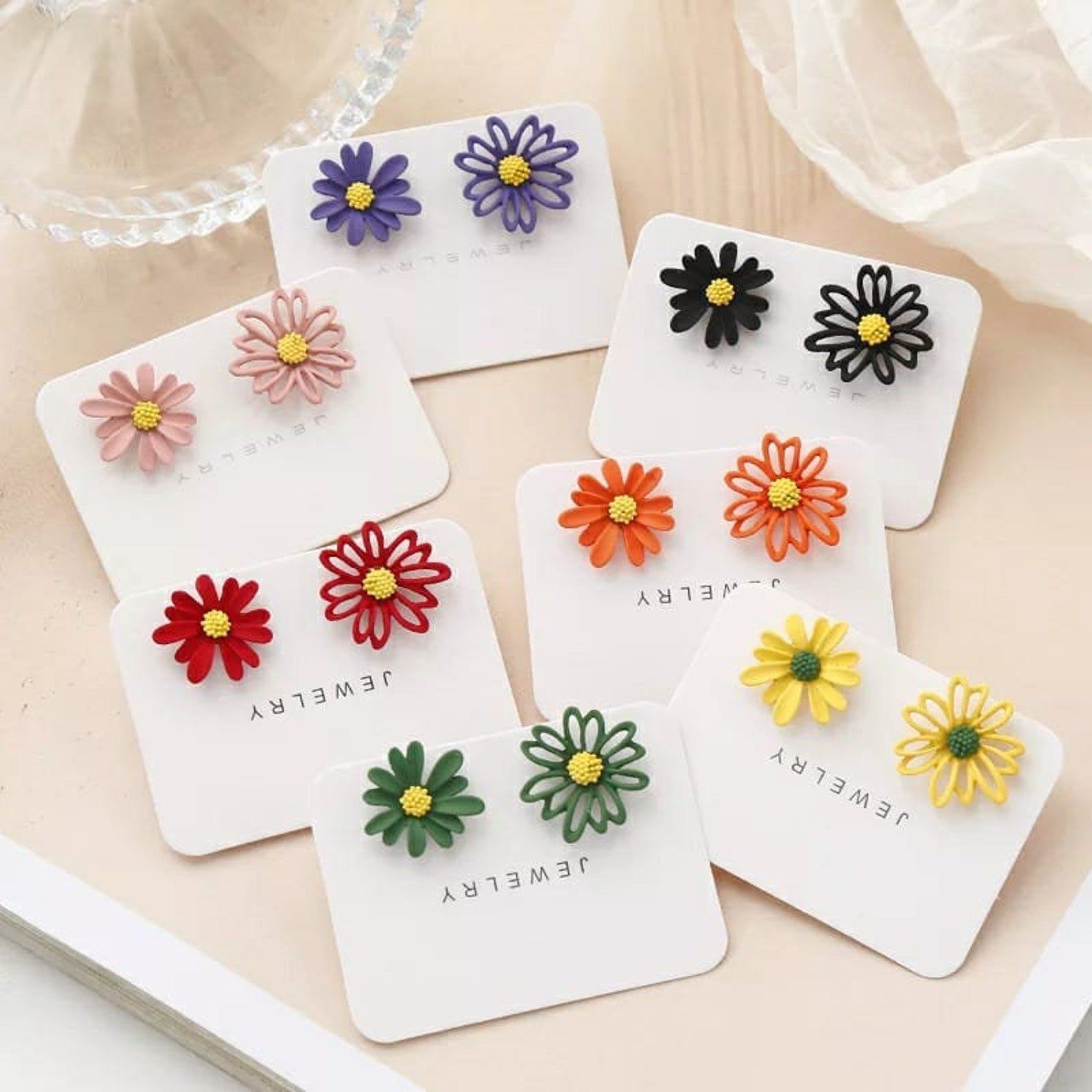 The Colourful Aura Colourful Daisy Sun Flower Floral Stud Earrings
