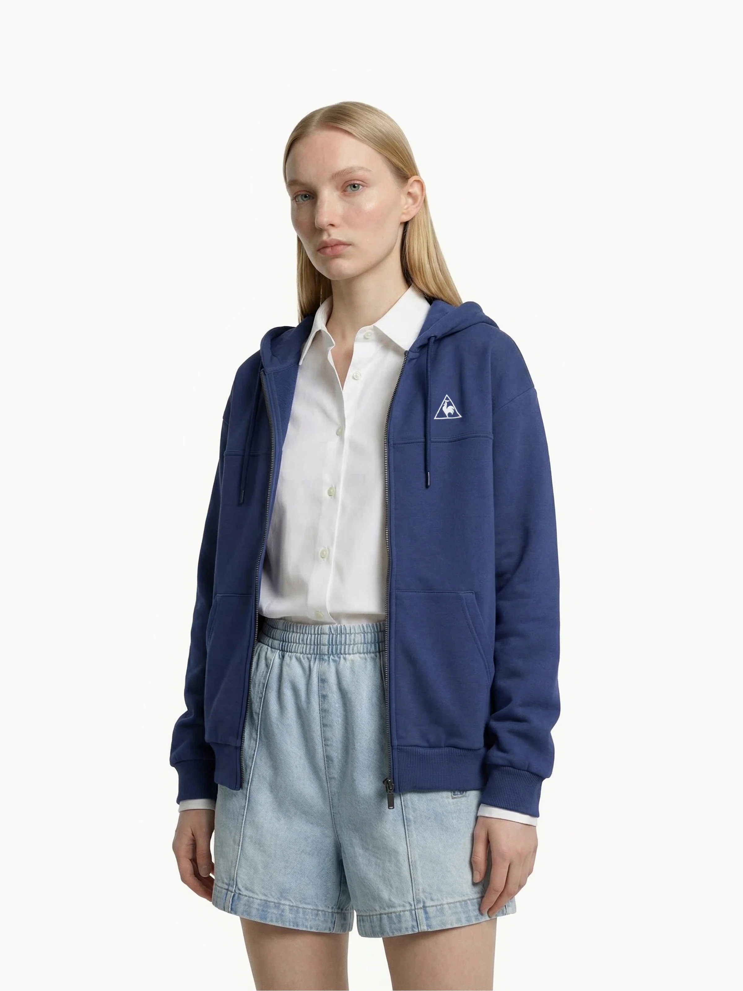 Sweat à capuche zippé en molleton et logo triangle