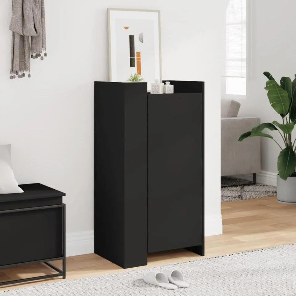 vidaXL - Schoenenkast 10 paar met 1 deur - Zwart - Bewerkt hout - 52x37.5x100 cm