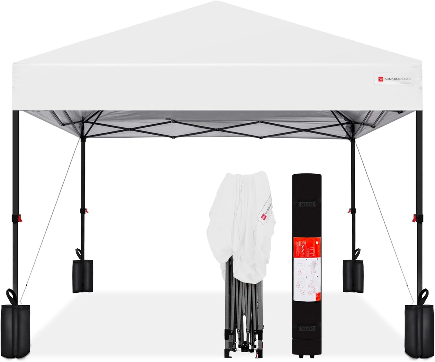 Best Choice Products 12x12ft Pop Up Canopy Tent  Outdoor Shade  1 Person 1 Minute Set Up  Carry Case  4 Weight Bags - White