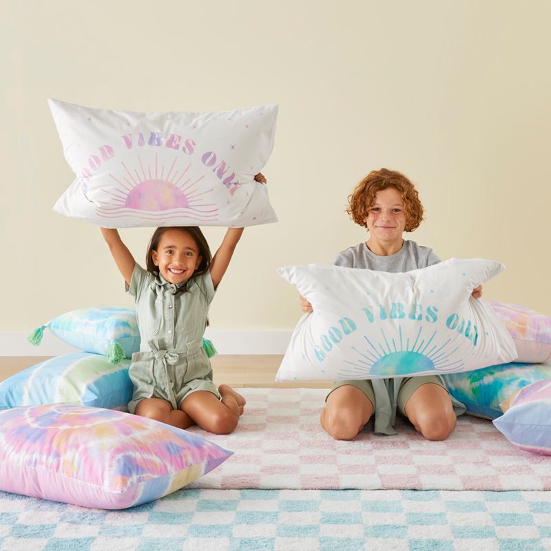 Good Vibes Only Aqua Kids Text Pillowcase