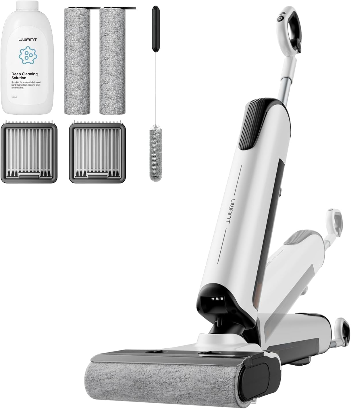 uwant Wet Dry Vacuum Cleaner 180°Lay-Flat Push-in Vacuum Mop All in One with 18000Pa Suction Auto Self-Cleaning Anti Odor Stick Dual-Edge Vacuum Cleaner Set of 1 for Hard Floor/Carpet D100