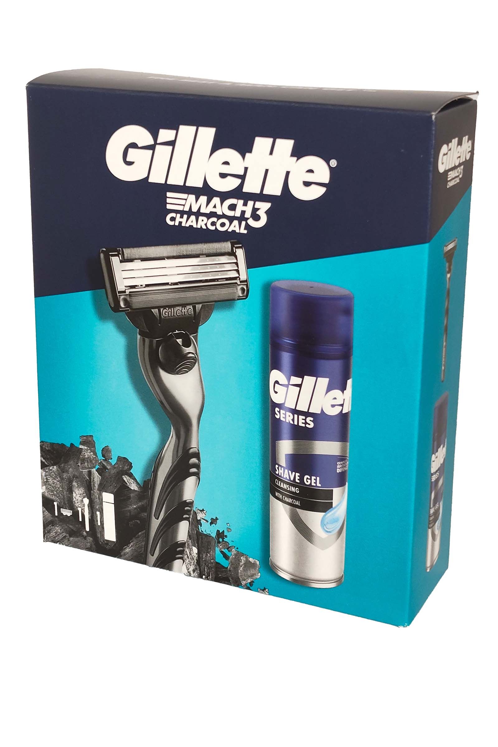 Gillette Mach 3 Gilette Blade and Handle Shave Gel Cleansing 85g with Charcoal