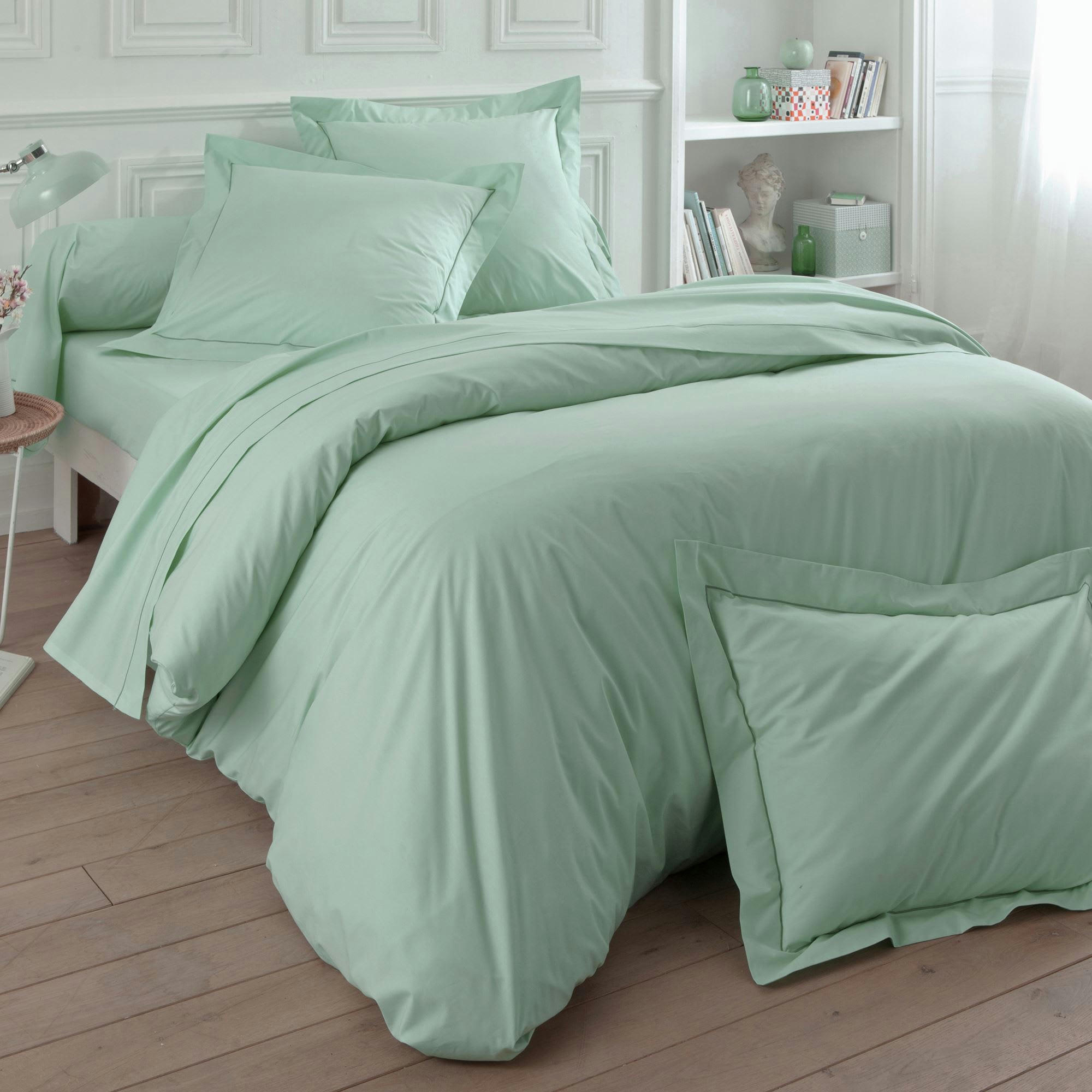 PERCALE 2015 - Drap-housse 140x200x28 vert céladon en coton