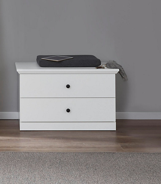 BRANDSTONE BAXTER - Meuble chambre. Commode 2 tiroirs mélaminé blanc. L - H - P : 81 /49 / 41 cm.