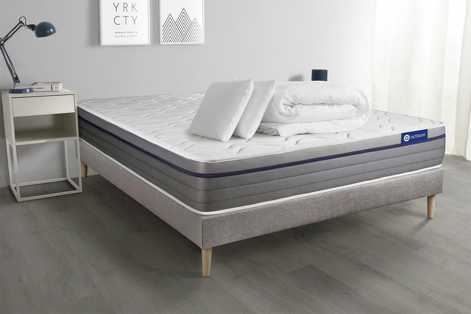 ACTILATEX ZEN - Pack prêt à dormir 160x200 cm sommier kit gris