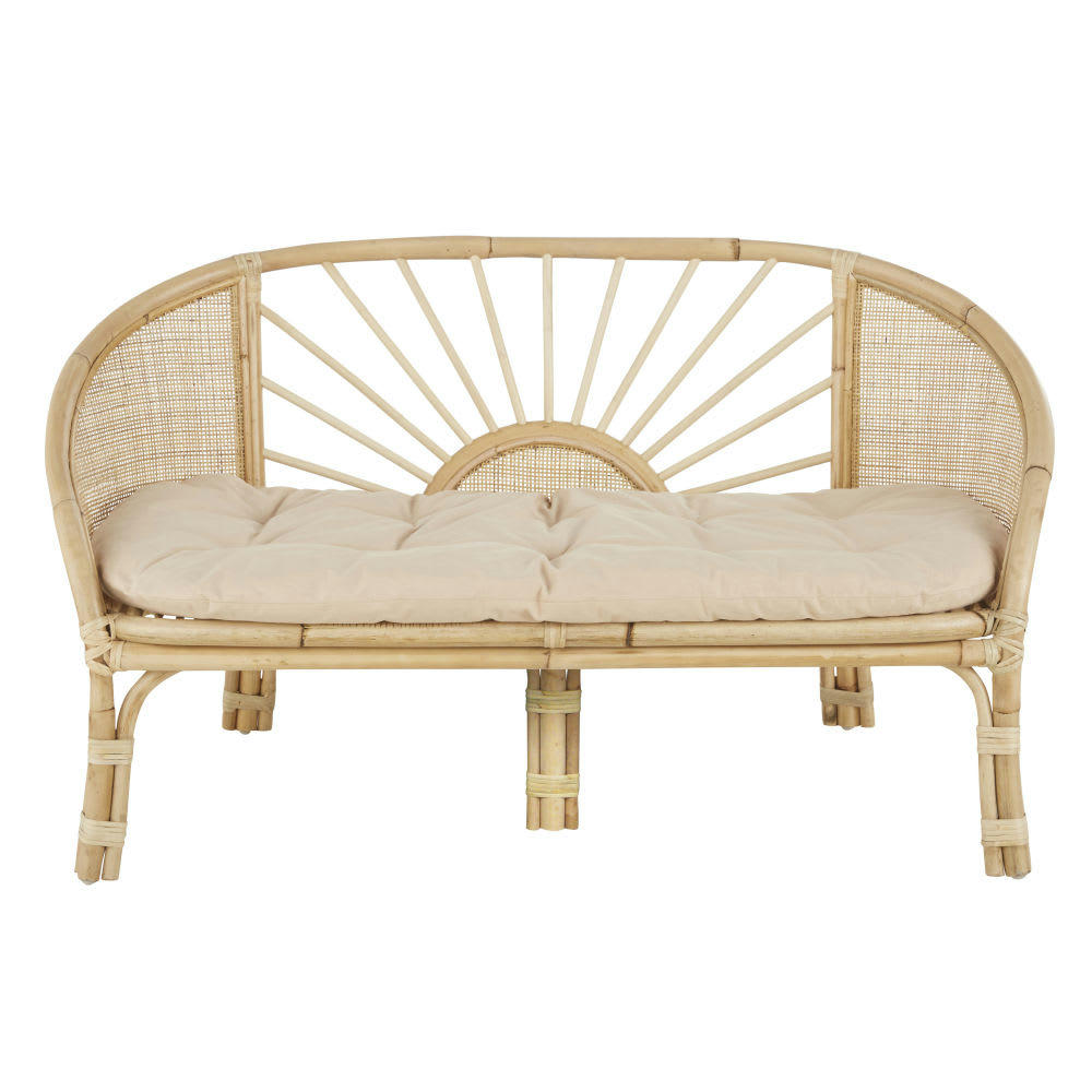 Malaga - Banquette en rotin et coton beige rosé