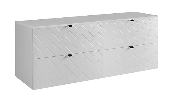 Meuble de salle de bain, Blanc Mat, 160 x 57 x 46 cm, poignées noires