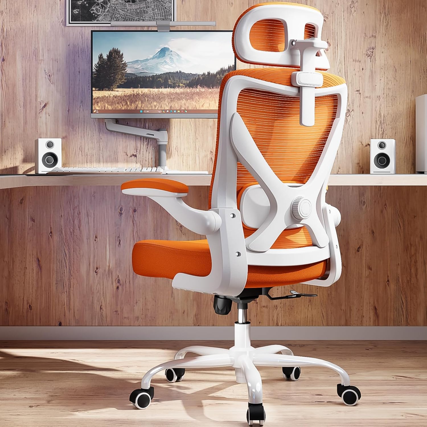 Ergonomic Office Chair - Mesh Desk Chair with Adjustable Lumbar Support High Back Computer Gaming Chairs - Big and Tall Office Chairs Adults, Comfortable for Long Hours, Orange