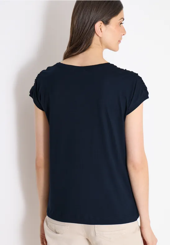 Kurzarm Shirt mit Boatneck und Raffung