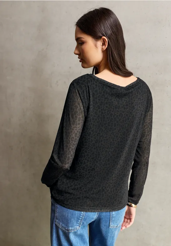 Mesh-Shirt mit Leo-Muster