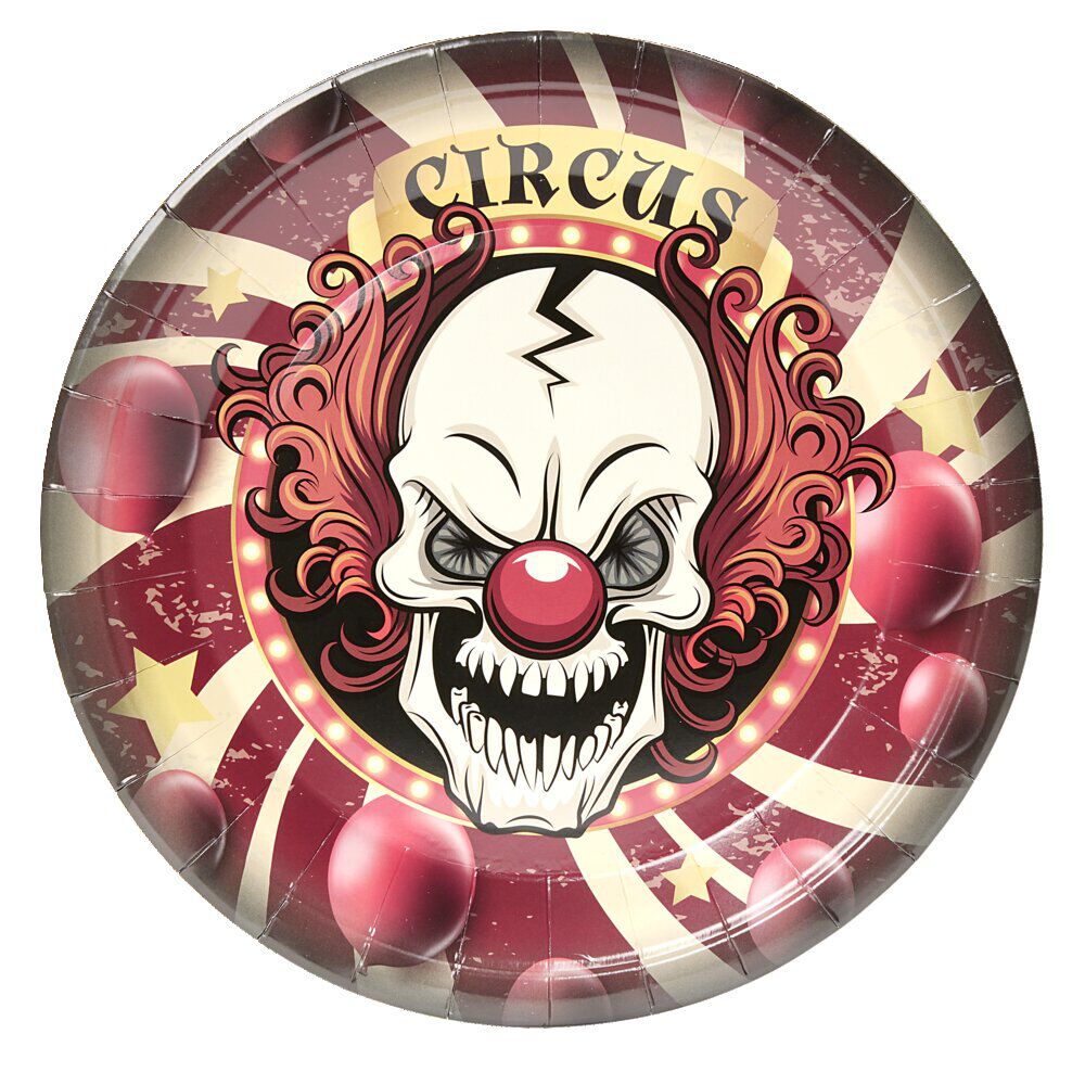 Lot de 8 assiettes en carton Ø23cm design cirque Halloween