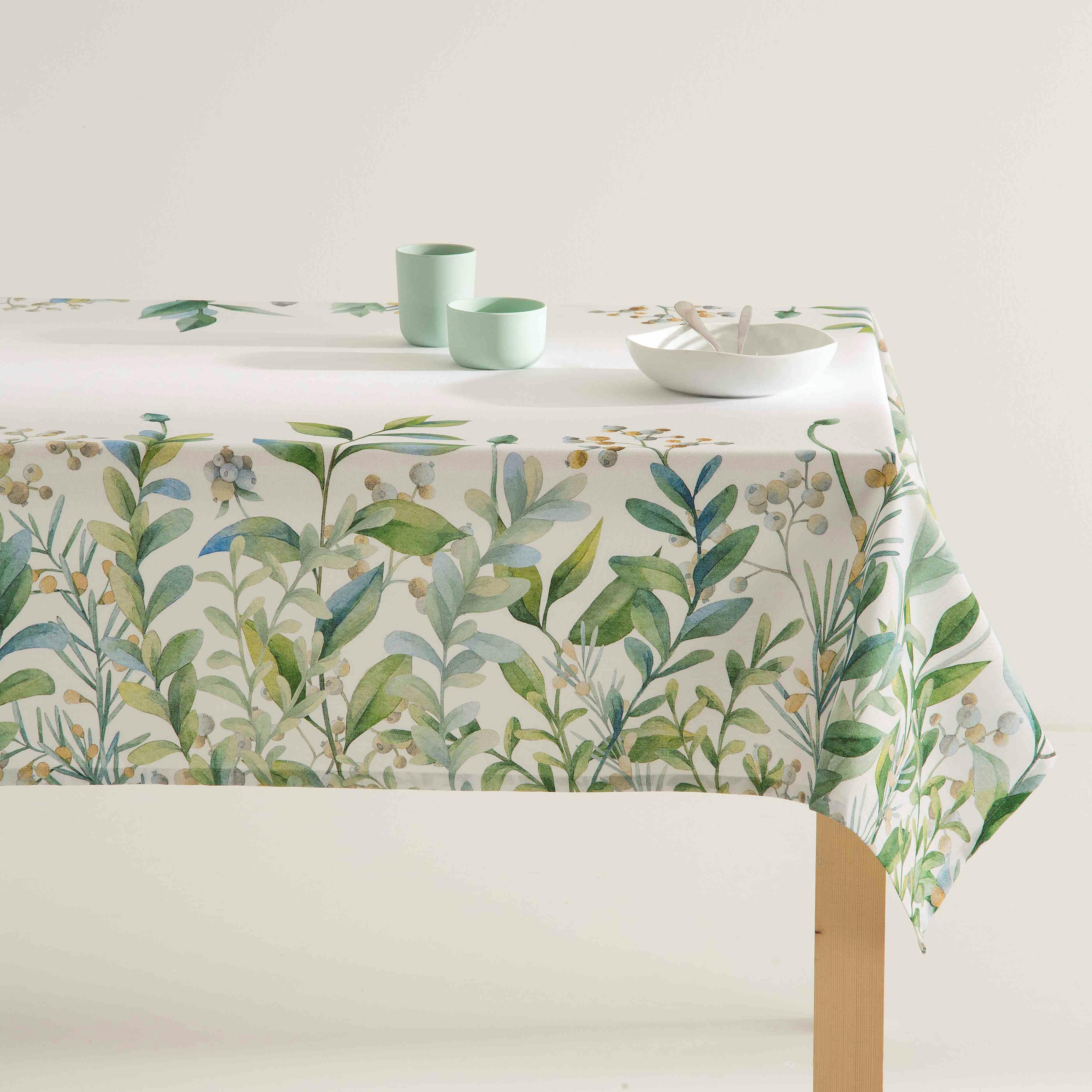 PALOMA - Nappe imprimée blanc avec traitement anti-taches en coton 140x140 cm