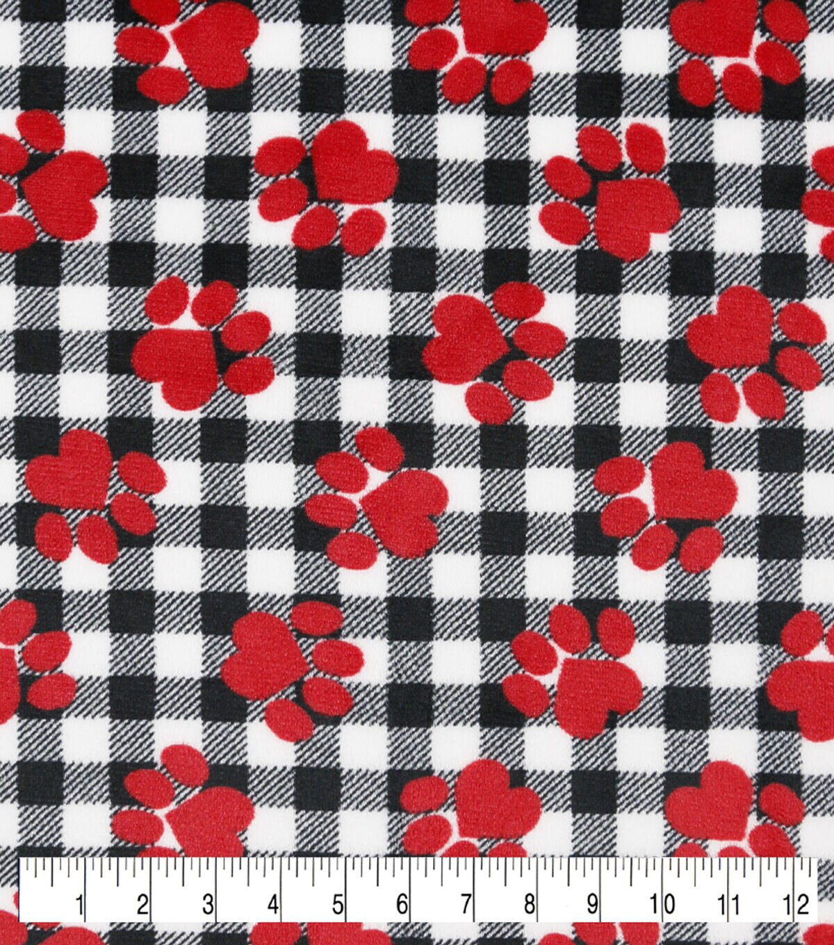 Sew Lush Fleece Fabric Tossed Paws on Buffalo Check