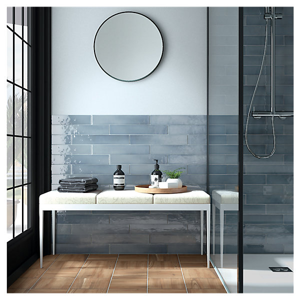 Carrelage mur effet zellige bleu 6,5x40 cm MANACOR BLUE MOON