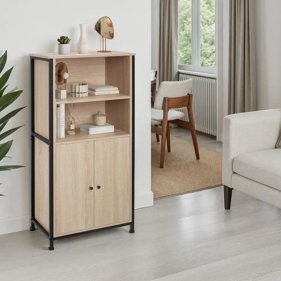 tectake Wandkast Doncaster 60x38x125cm, Industrieel Licht Hout, Eiken Sonoma