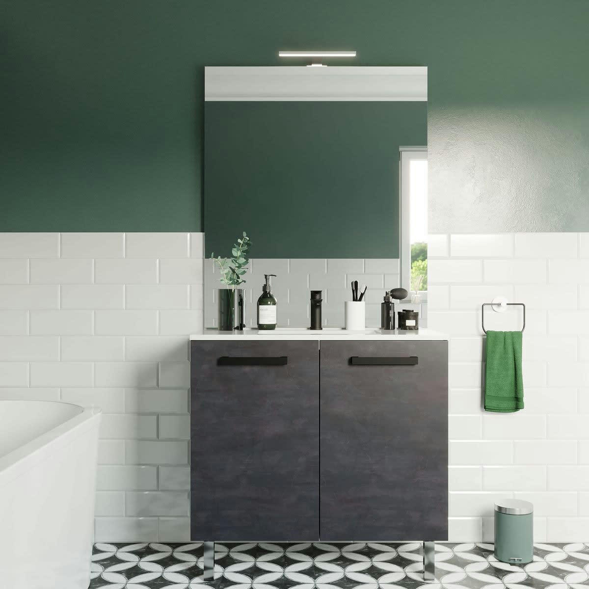 CHELSEA - Meuble salle de bain vasque intégrée 90cm 2 portes Ardoise métallisée