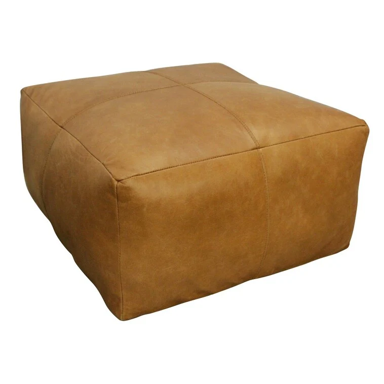 HomeRoots 22 Tan Genuine Leather Pouf Ottoman