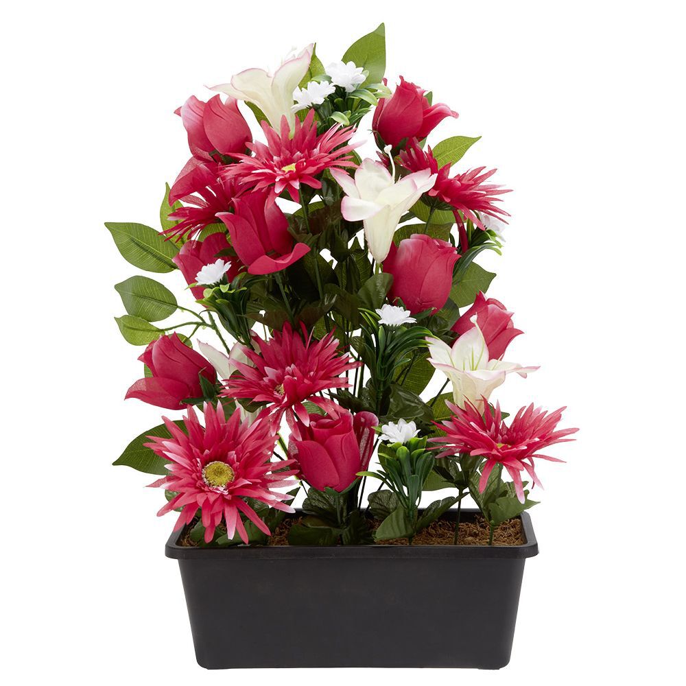 Jardinière rose lys gerbera H48 cm - Fleur artificielle 28 têtes