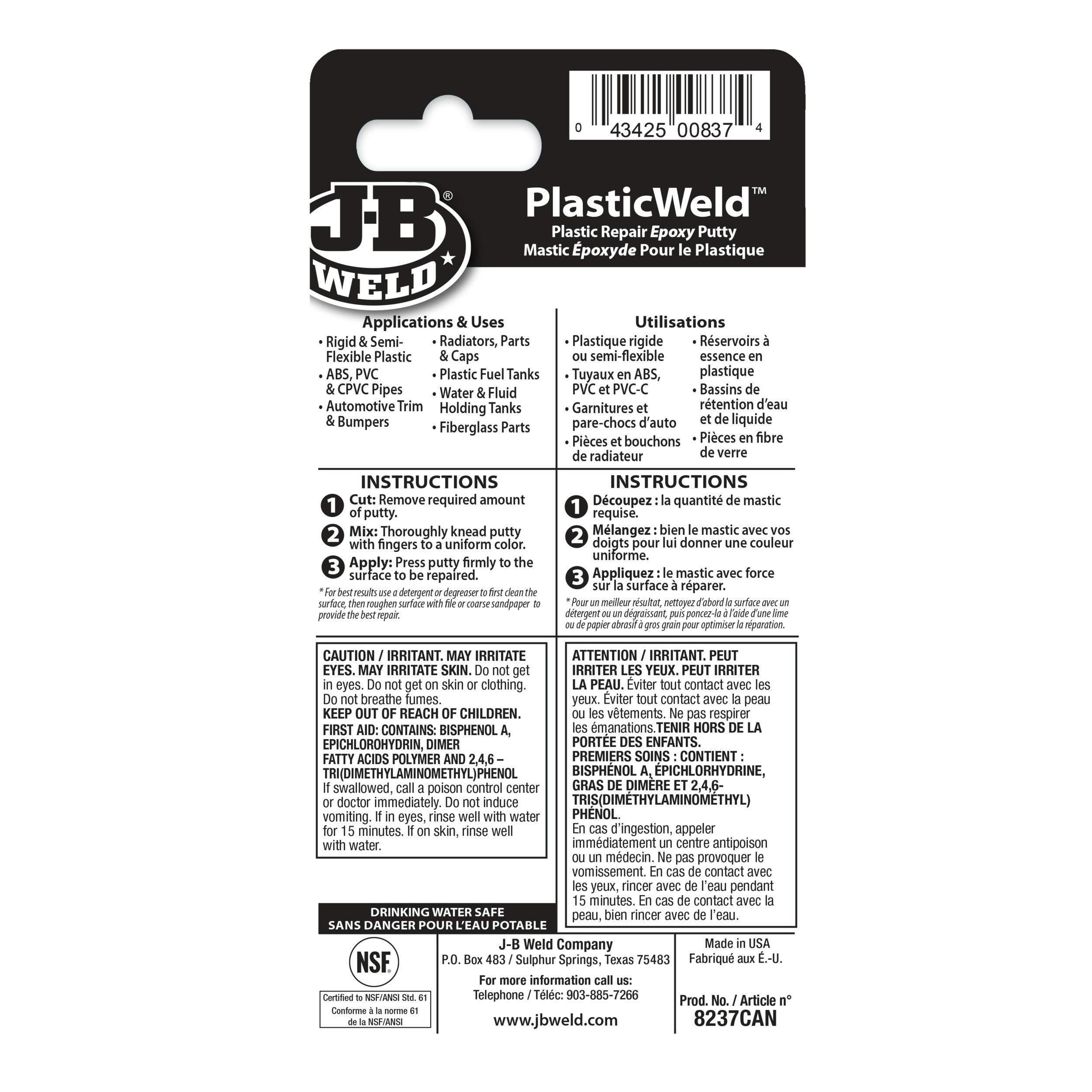 JB Weld Plastic Weld Repair Epoxy Putty Stick, 57-g