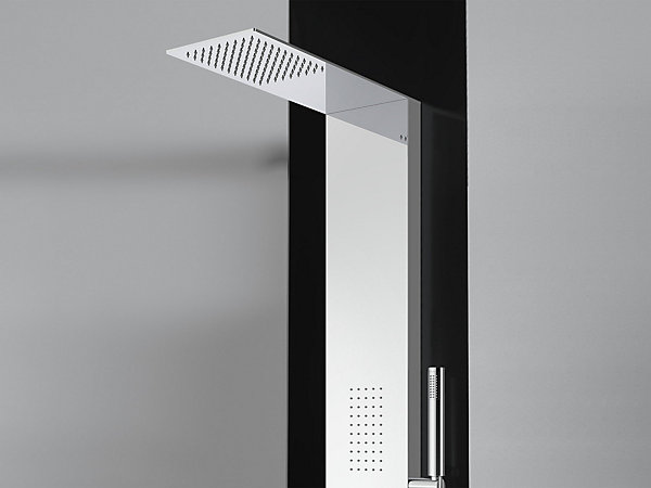 Panneau de Douche Slim Hydromassant LANERI en Acier Inox Brillant - 3 Voies, Douchette, Pommeau Anticalcaire - Design élégant