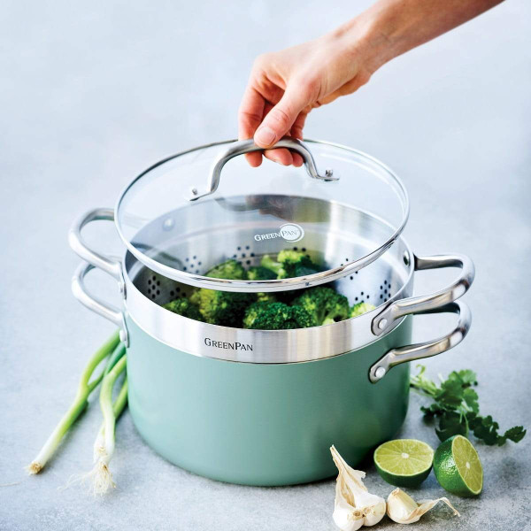GreenPan Garnek Padova 24cm 5,7l z wkładem na parę sky blue